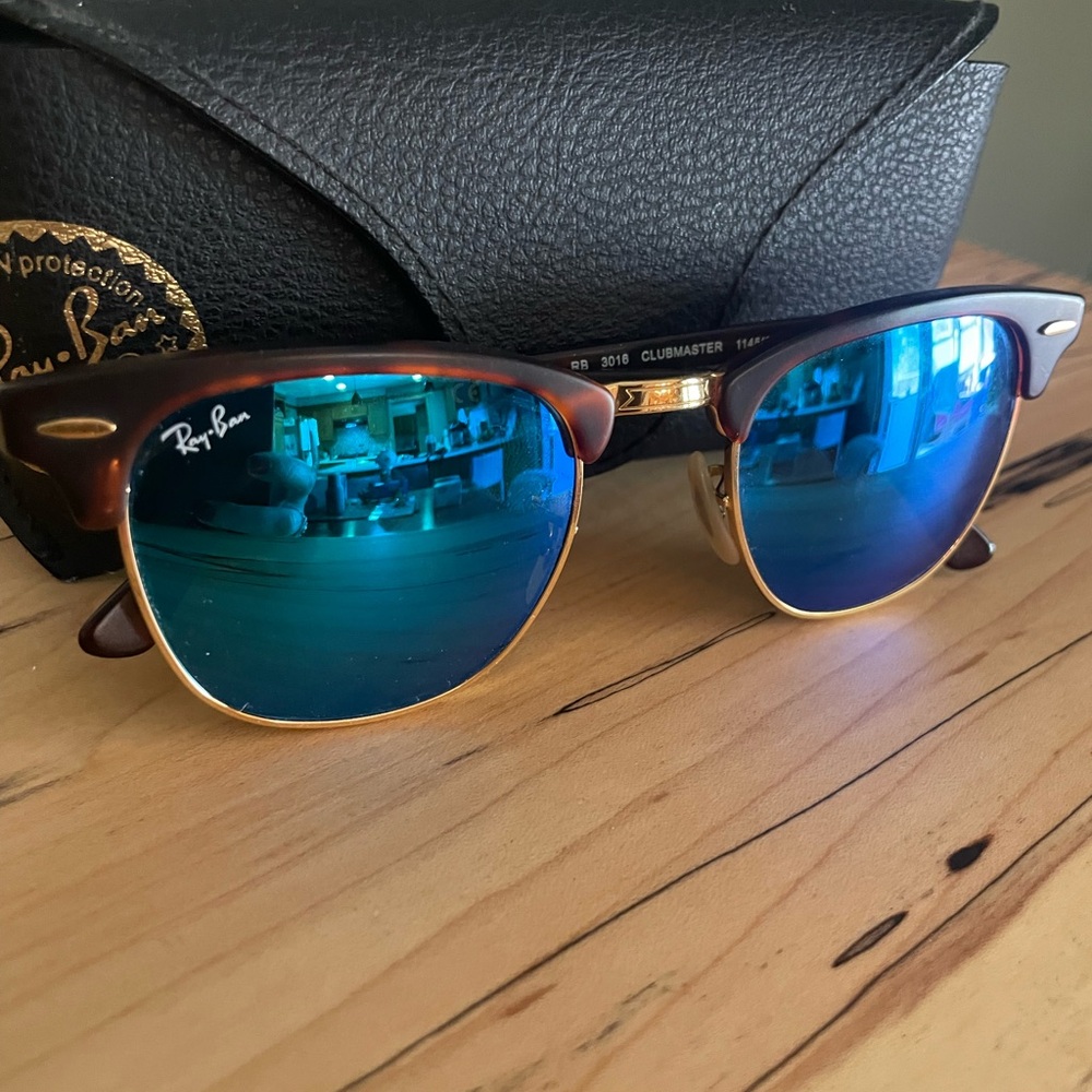 Ray-Ban Clubmaster Sunglasses with Reflective Blue Lenses